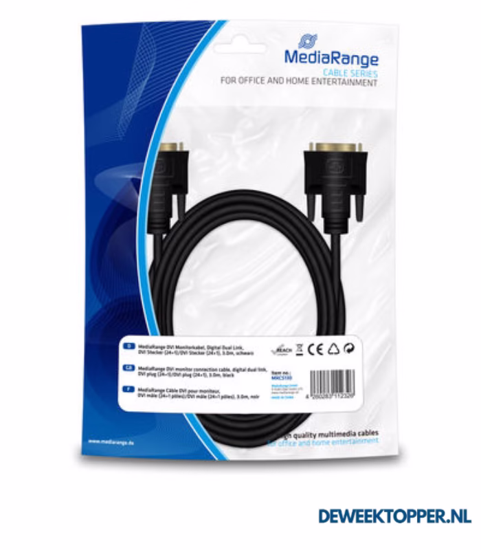MediaRange DVI monitor connection cable, digital dual link, DVI plug (24+1)/DVI plug (24+1), 3.0m, black