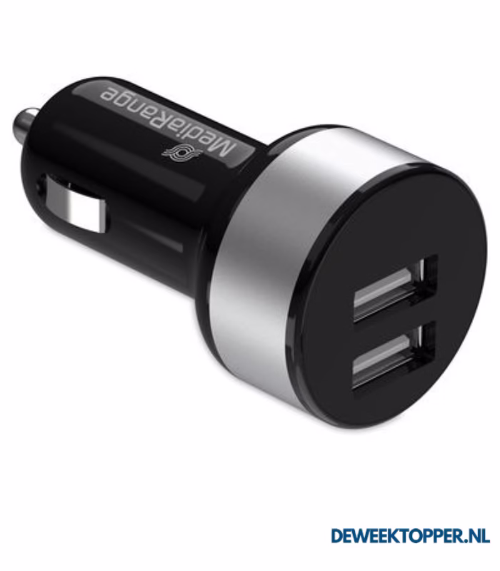 MediaRange dubbele USB auto lader kleur Zwart - Zilver