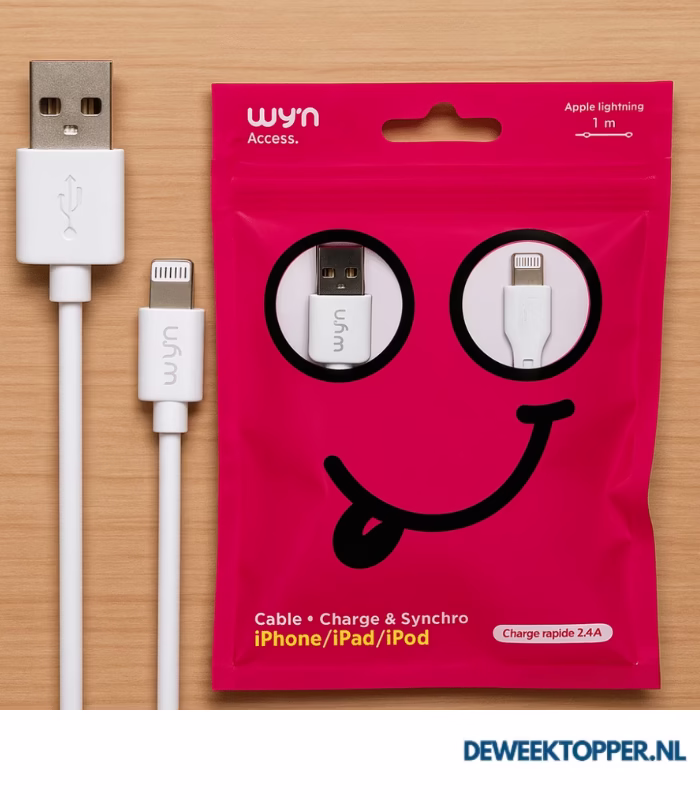Wyn Access Apple Lightning Kabel 1 Meter – Razendsnel 2.4A Opladen & Synchroniseren – Wit